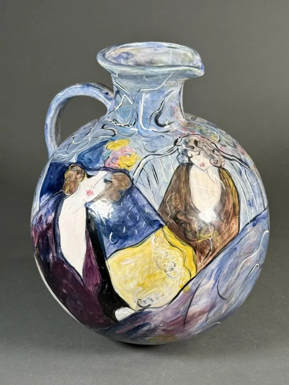Marley Lipman Signed Art Pottery Large Pitcher Jug Edwardian Flapper Girls 15